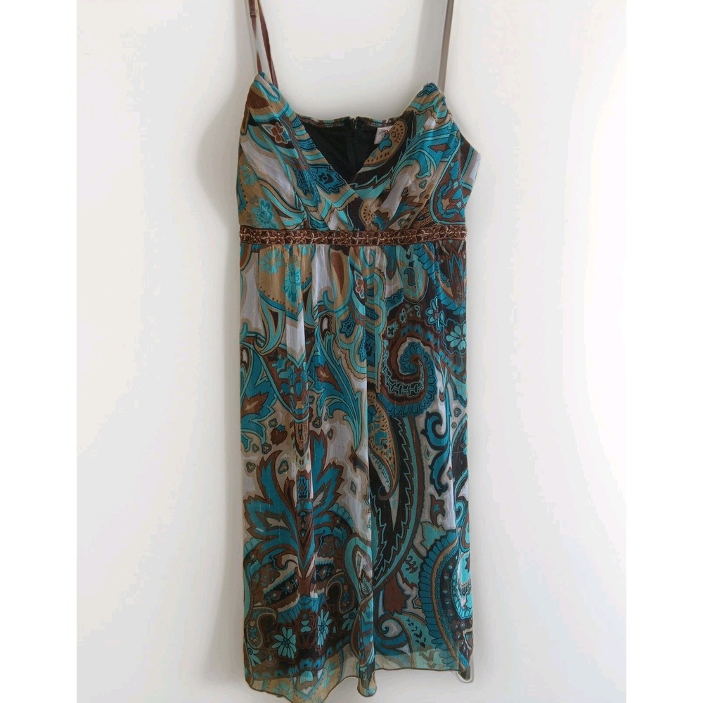 WOMENS ROULETTE FLORAL BROWN &‎ BLUE DRESS - SIZE 12